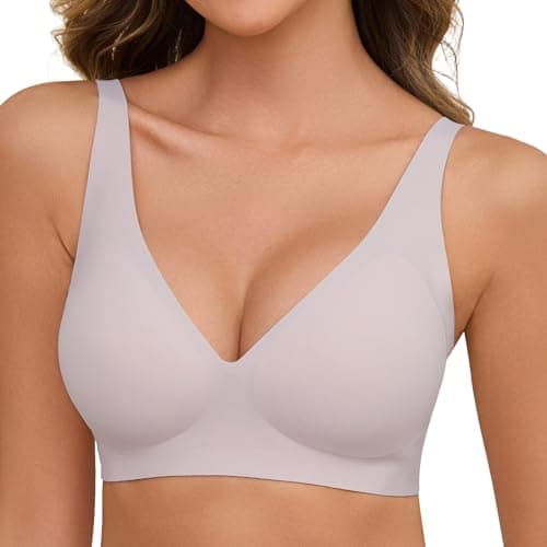 Nadeer Sujetador sin Aros Mujer Bralette sin Costuras Push Up Sostenes Básicos Cuello V Brasier de Dormir Comodos con Extensor de Sujetador(Morado,M)