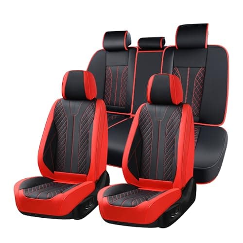 FLORICH Fundas Universales para Asientos de Coche para los Asientos Delanteros y Traseros, Fundas de Cuero Impermeables, Aptas para la Mayoría de Turismos, SUV (Juego Completo, Negro&Rojo)