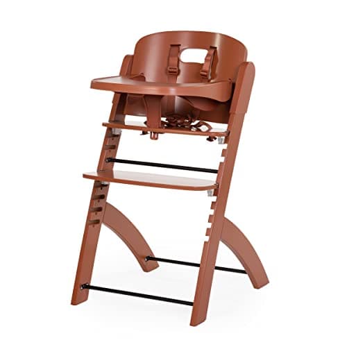CHILDHOME, Trona Evolutiva : De 0 meses a 85KG, Tableta incluida, Madera de haya, Barra antivuelco, Arnés de seguridad de 5 puntos, Tornillos invisibles, Evosit Rojo