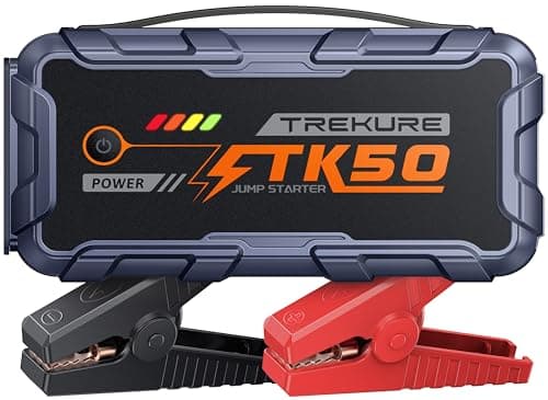 TREKURE Arrancador de Baterias de Coche 8000A (12L Diésel y Todo Gasolina), Arrancador de Coches Portátil con 18W Carga Rápida, 12V Jump Starter con Pinzas Reforzadas y 800 LM Linterna LED