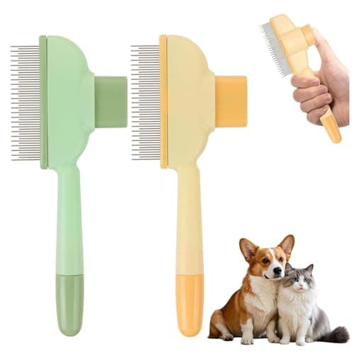 Peine Antipulgas para Gatos,2 PCS Cepillo Peine para Gatos y Perros Quitapelos y Desenredador Cepillo para Quitar el Pelo de Mascotas con Botón Peine Multifuncional para Mascota