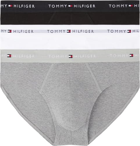 Tommy Hilfiger Calzoncillos hip briefs Pack de 3 Hombre con logotipo en la cintura, Multicolor (Mid Hthr/ Blck/ Th Wht), S