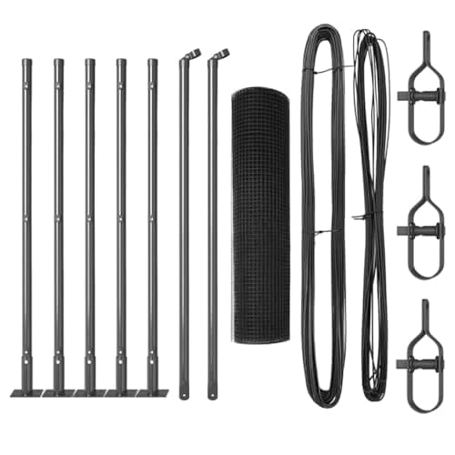 vidaXL Juego de Postes de Cerca de Acero con Recubrimiento en Polvo Gris con Malla 10 x 0.5 m Diseño Minimalista Duradero para Instalaciones de Cerca Exterior en el Jardín