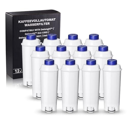 Mutital de agua para cafeteras automáticas DeLonghi con descalcificador de carbón activo Filtros Delonghi para series De'Longhi ECAM, ETAM, EC, BC, Repuesto DLSC002, SER3017 y 5513292811 (12 unidades)