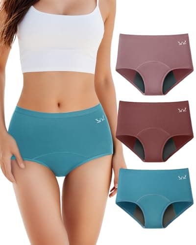 TANSTC Bragas Menstruales Negras, Bragas De Mujer De Protección Hygiénia Absorbente Y Lavable, Ropa Interior Mujer Ecológica Y Reutilizable para La Menstruación, Rosa/Rojo/Azul, M Pack de 3
