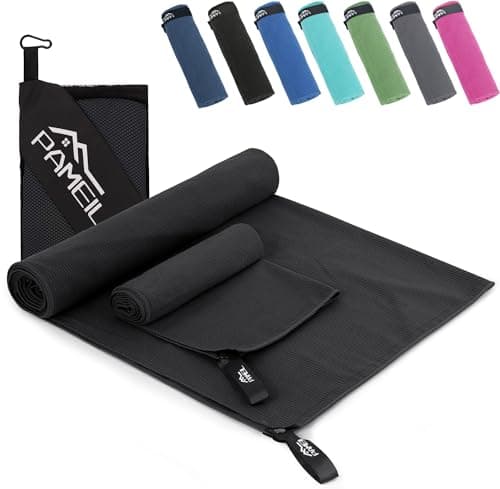 Pameil Toalla Gimnasio Juego de 2 (Toalla Microfibra 160x80 cm + Toalla Pequeña 80x40 cm), Compactas y de Secado Rápido-Toallas Gimnasio Deportes y Fitness (Negro)