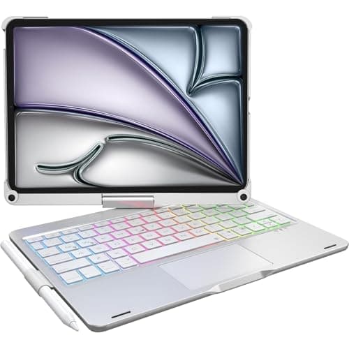 Zienstar-Funda con Teclado Español Rotación 360° para iPad Air 11" M2/M3/M4 (2026),Air 4/5 10.9", iPad 10th /11th A16, iPad Pro 11" (2018-2022),Retroiluminado,Trackpad Click-Plateado