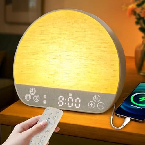 Charmofun Despertador Luz Natural, Despertador Amanecer con 37 Sonidos relajantes, 2 Alarmas y Función Snooze, Sunrise Alarm Clock con Mando a Distancia Ideal para Dormilones y Niños