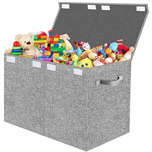 VERONLY Caja de Almacenaje Juguetes, 83L Baul Juguetes Infantil Plegable, Organizador Juguetes Con Tapa y Asa Para Niños, Niñas, Guardería, Sala de Juegos, Ropa, Mantas, Dormitorio (Gris Claro)