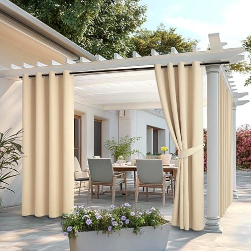 MIULEE Cortinas de Exterior Impermeable, Cortinas Terraza Exterior con Ojales, Adecuada para Balcones, Pérgolas, 2 Piezas, 132x215cm, Beige