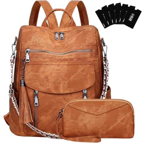 LEASOUL Mochila Mujer de Cuero Vegano Impermeable y Antirrobo, Mochila Elegante para Portátil, para Oficina, Universidad y Viajes