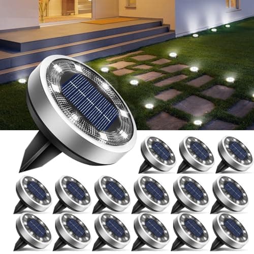 btfarm 16 Paquetes Luces Solares LED Exterior Jardin Suelo, 8 LED Luz Solar Exterior Jardin, IP65 Impermeable Lamparas Solares Camino, Césped, Patio (Blanco Frío)