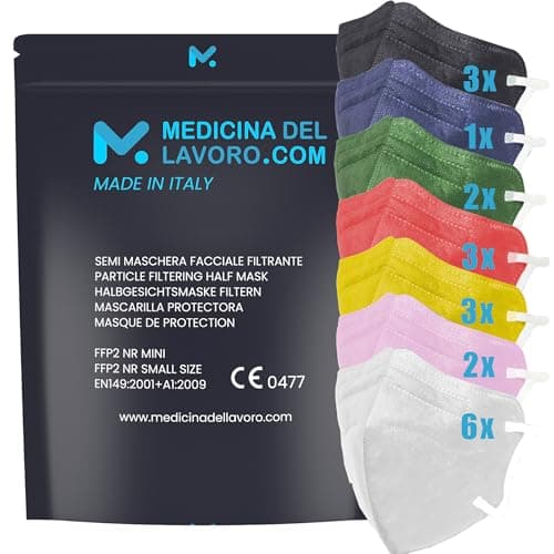 20 Mascarillas FFP2/KN95 Colores Mix Talla Pequeña Small Homologadas Certificación CE de 4 Capas, Máscara Protectora, Mascarilla de Protección con Filtros de Calidad BFE≥95| 20 Piezas - Made in Italy