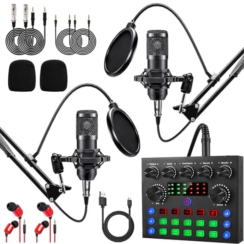 ALPOWL Paquete de Equipo de Podcast para 2, Micrófono Podcast，Cambiador de Voz y micrófono de Condensador, Set de micrófonos para Podcast para Gamers, podcasting, grabación, Canto y Streaming