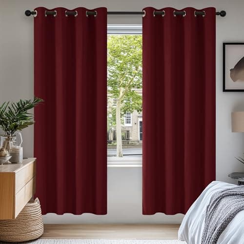 Deconovo Cortina Opaca para Habitación Tétmica Aislante y Ruido Cortinas con Ollaos 2 Piezas 140 x 180 cm Rojo Oscuro