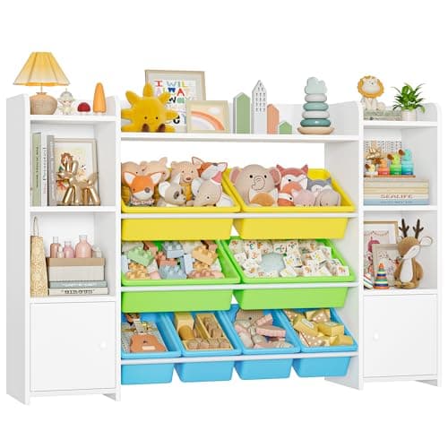 FOREHILL Mueble Almacenaje Juguetes 8 Cajas Extraíbles Librería Infantil Montessori, Estantería Infantil para Jugetes y Libros, Organizador Juguetes Infantil 138.8 x 94.3 x 29.6 cm Blanco y Verde
