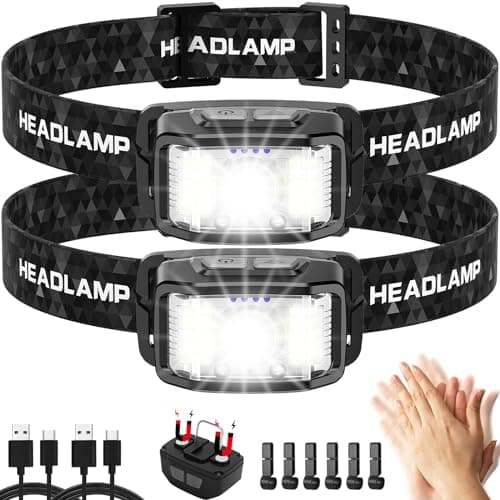 Aaizplz Linterna LED Frontal 2 Unidades, Linterna de Cabeza Recargable, Impermeable, 2000 Lúmenes, 16 Modos De Iluminación (Control Individual), con Sensor Inteligente, Para Correr,Excursión