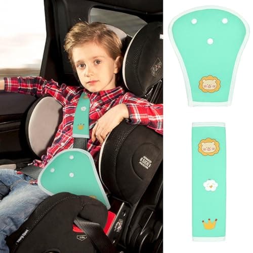 URAQT Potector Cinturon Coche Niños, 2pcs Lindo Almohadillas Cinturon Coche Niños, Protector para Cinturón de Seguridad para Adulto Niños para Protegen Hombro Cuello (León Verde)
