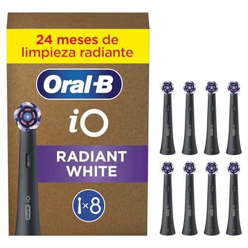 Oral-B Series iO Radiant White Cabezales De Recambio ORIGINALES, Pack de 8 Recambios Negros Para Cepillos De Dientes Eléctricos Oral-B iO, Blanqueamiento Dental, Eliminación De Manchas