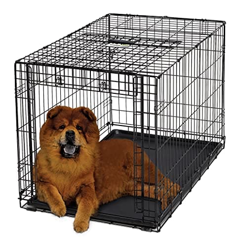 MidWest Homes for Pets - Jaula Intermediate Ovation patentada de 91 cm para perros, de una puerta, plegable para ahorrar espacio, bandeja antifugas, panel divisor, color negro