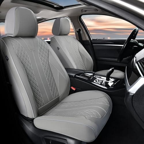 FLORICH Fundas Universales para Asientos de Coche para los Asientos Delanteros, Fundas Transpirables de Cuero Impermeable, Aptas para la Mayoría de Turismos, SUV (Asientos Delanteros, Gris)