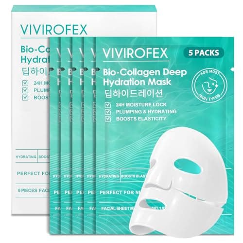 5 Piezas Mascarilla Facial de Colageno,Mascarilla Facial,Masque Collagen,Daily Care Mascarille Facials,Bio Collagen Real Deep Mask,Reafirmante e Hidratante,Mejora de la Elasticidad