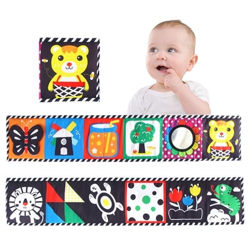 Yolistar Libros Bebes 0 3 6 Meses,Plegable de Doble Cara,Negro Blanco Libro Bebé Contraste Libros,Libro Sensorial de Actividades para Bebé Recien Nacido,Regalo de Juguete para Bebés