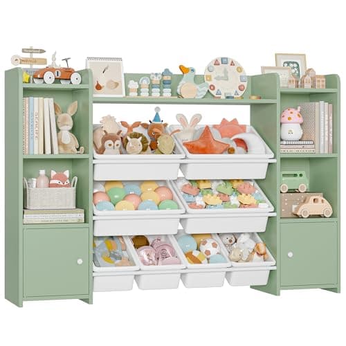 FOREHILL Mueble Almacenaje Juguetes 8 Cajas Extraíbles Librería Infantil Montessori, Estantería Infantil para Jugetes y Libros, Organizador Juguetes Infantil 138.8 x 94.3 x 29.6 cm Verde