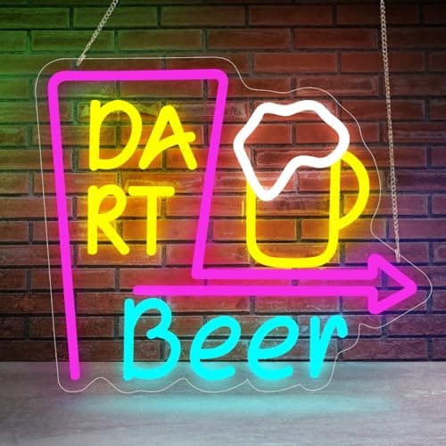 Rdutuok Letrero de Neón de Cerveza Dart,Cartel de neón para Dardos, Cartel de neón con Cerveza Noen con USB Regulable LED para Cueva de Hombres, sala de Juegos Fiestas, Decoración de Pared, Bar
