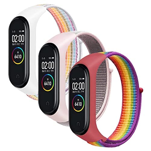 Keecuty 3 Pcs Correa de nailon para Xiaomi Mi Band 6/5/4/3, pulsera de repuesto de nailon ajustable, compatible con Xiaomi Mi Band 6/5/4/3 para mujeres y hombres