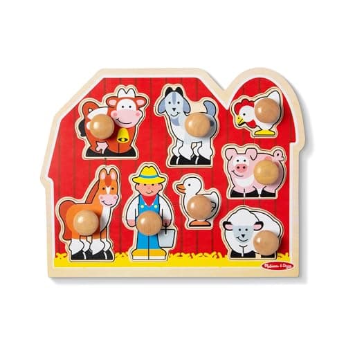 MELISSA & DOUG - Puzzle 1 Año Amigos de la Granja, Puzzle de Madera Animales con Clavijas para Fácil Agarre, Rompecabezas Niños, 6073092, Juguetes Montessori, Regalo Niño 1 año +