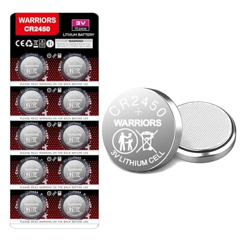 Warriors 10X Pilas CR2450 Pila 2450 3V Litio Botón, Embalaje a Prueba de niños, para Dispositivos Electrónicos, Llaves de Coche