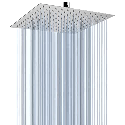 Cabezal de Ducha Lluvia Grande de 25cm, Voolan Cabezal de Ducha Cuadrado de Alta Presión de Acero Inoxidable 304 Ducha Cómoda a Baja Presión de Agua Instalación en Pared o Techo (Cromo)
