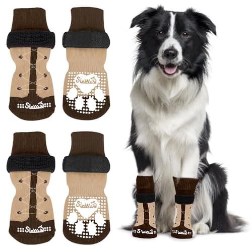 SlowTon Calcetines Antideslizantes para Perros, Protector de Patas para Pisos de Madera de pavimento Caliente, Pinzas Ajustables para Perros pequeños, medianos y Grandes para Evitar lamer heridas