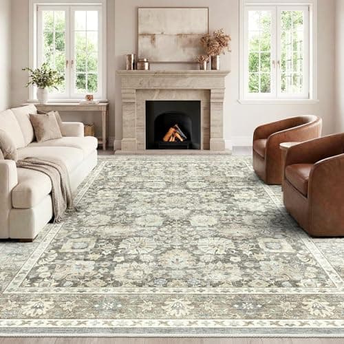 HOMFINE Alfombra Salon Vintage Gris 120x170 cm Grande Alfombras Lavable en Lavadora Pelo Corto Antideslizante Rug Tapete Sala para Habitacion Comedor Dormitorio Cocina Exterior
