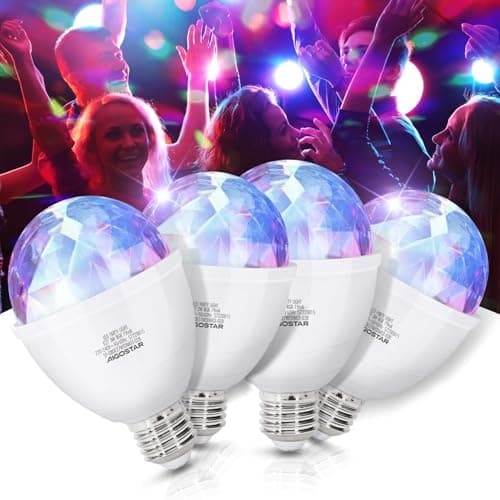 Aigostar Luces Discoteca LED, Bombilla LED E27 Giratoria 360º, Cambio de Color RGB, Luz Estroboscópica 3W， Lámpara Decorada para Fiesta, Bar, Boda, Navidad, Coche, Festival, Cumpleaños, Pack De 4