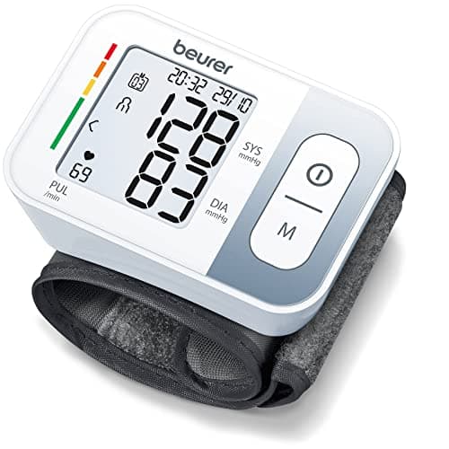 Beurer BC 28 Tensiómetro de muñeca con detección de arritmias, medición totalmente automática de la tensión arterial y el pulso, indicador de riesgo codificado por colores, blanco, 14.5-19.5 cm