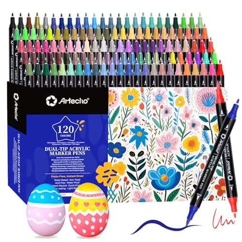 Artecho Lápices acrílicos de 120 colores, 0,5 – 5 mm, resistente al agua, doble punta (pincel y punta fina), con extremos dobles para pintura de roca, papel, madera, huevo, lienzo