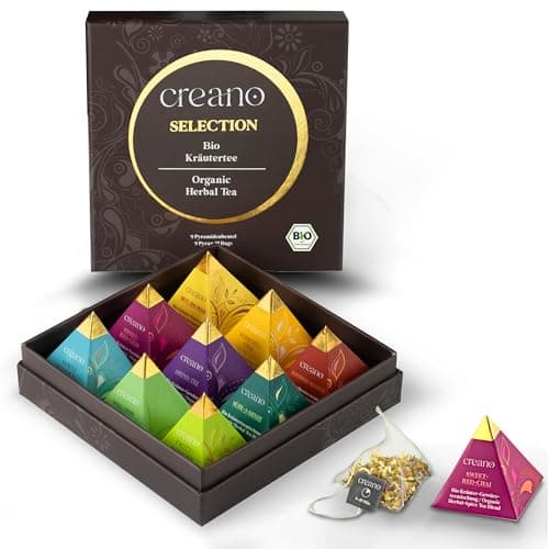 Creano Set de Regalo de Té Bio Organic Herbal Tea Infusión de Hierbas con 9 Bolsitas Piramidales en 9 Variedades Surtidas Sin Cafeína *