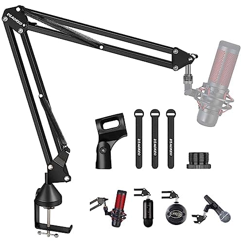 Soporte de Micrófono,Aokeo AK-35 Brazo de Micrófono ajustable negro Profesional para Micrófono de HyperX QuadCast,Blue Yeti,Blue Snowball,Etc