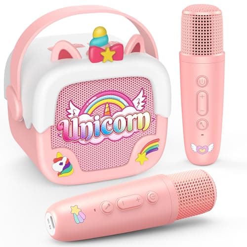 Dislocati Regalo Niña 3-12 Años,Micrófono Karaoke 2 Microfonos Inalambricos Unicornios para Niñas Karaoke Infantil Juguetes Niña Bluetooth 5.3 Juguete Musical con Luces Regalo Navidad