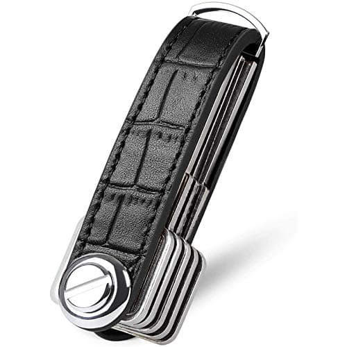 flintronic Organizador de llaves | Llavero de Cuero Genuino | Titular de la llave de Bolsillo Inteligente Con un Elegante Estuche Para Regalo (Sostiene Entre 7 y 9 Teclas Múltiples) - Negro