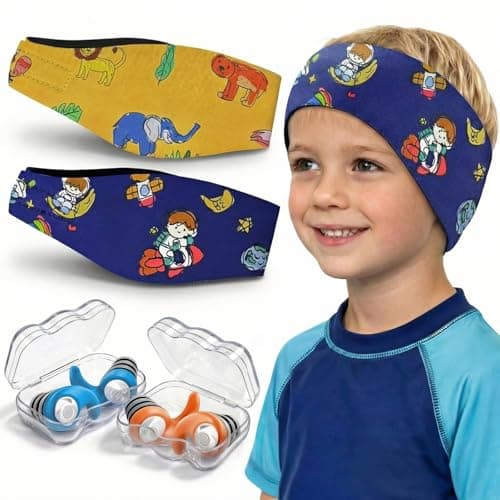 Diadema de Natación,2 Pares de Tapones oidos Natación Impermeable con Banda de Neopreno Elástica, Ajustable y Antideslizante,Ideal para Niños y Adultos para Nadar,Surfear, Bucear y Deportes Acuáticos