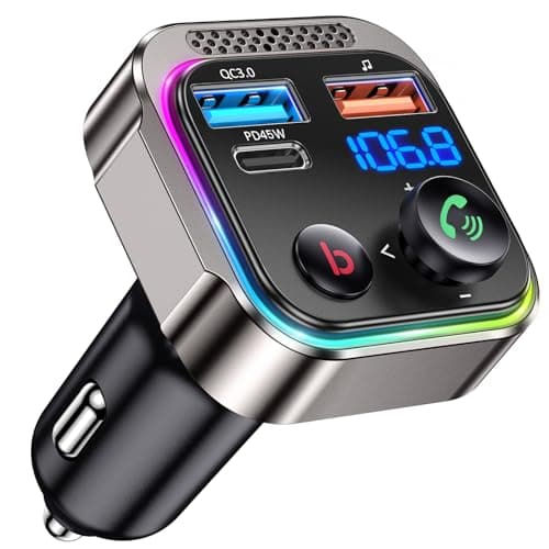 GizmoVine Bluetooth Coche,Transmisor FM Bluetooth 5.4 para Coche,63W(PD 45W & 18W) Doble USB Cargador Adaptador Receptor de Radio Inalámbrico,Pantalla LED,Llamadas Manos Libres Aleación De Zinc