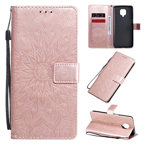 CHcase Funda para Xiaomi Redmi Note 9 Pro Carcasa Libro con Tapa de Cuero con Ranuras de Tarjeta, Soporte, Cierre Magnético Wallet Case Flip Cover - Oro Rosa