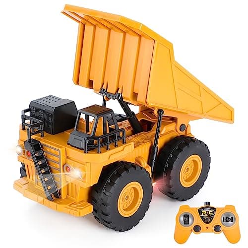 Highttoy Camion Volquete Teledirigido, Camion Juguetes Niños Vehículo de Construcción Dumper RC 6 Canales Escala 1:24 con Luz y Sonido