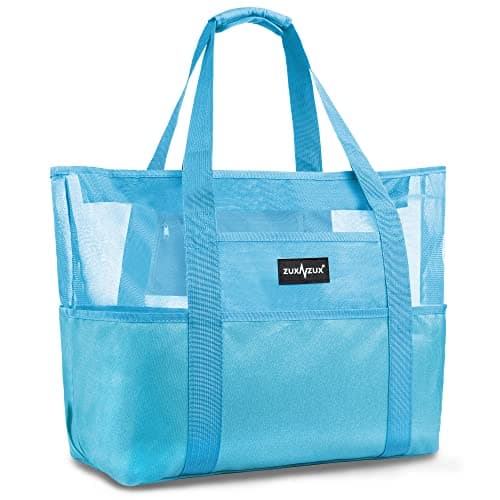 ZUXNZUX Bolsa Playa Grande XXL Familiar, Bolsa Cremallera Playa Malla, Lavable Resistente a La Arena Plegable ​Transpirable Juguetes Viaje