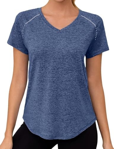 Gyabnw Camiseta Deportiva Mujer de Manga Corta Camisetas de Cuello en V Mujer Ropa Deporte Secado Rápido Yoga Fitness Running Top Entrenamiento Atlético