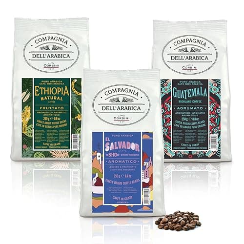 Caffè Corsini - Café en Grano 3x250g Compagnia Dell’Arabica Mix Guatemala/Etiopía/El Salvador, Mono Origen, 750g en Total.