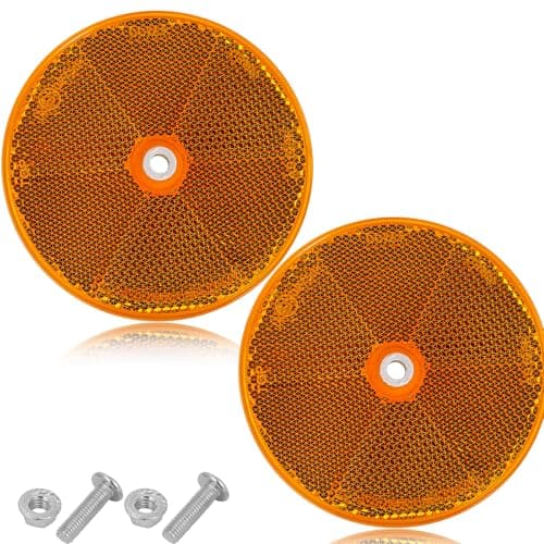 ETUKER 2X Catadioptrico para Remolque,Ø80mm,Amarillo, Redondo,con Tornillos,Reflector de Seguridad de Poste Tractor Bicicleta